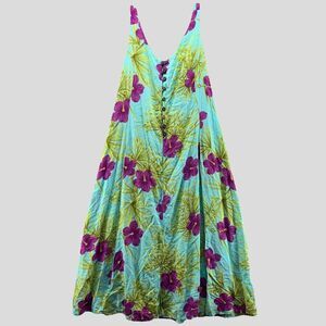 Vintage J&J Hawaii 100% Rayon Maxi Dress 2XL Tropical Granny Core Hippie Gypsy